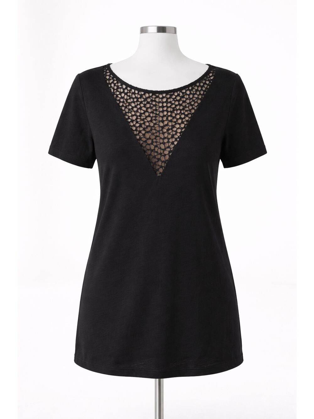 Y2K Black Top Womens Sz 1X Crochet Details Normcore Staple Timeless Everyday